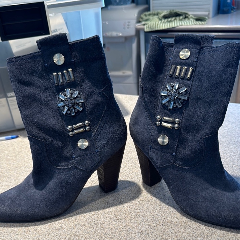 Embellished Suede Blue Ankle Boots